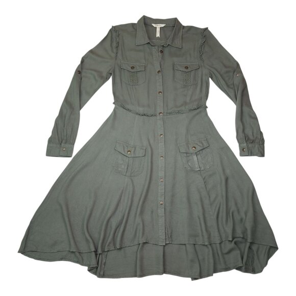 Matilda Jane Womens M Green Long Sleeve Button-Up Midi Dress With Pockets Ruffle - Picture 8 of 9